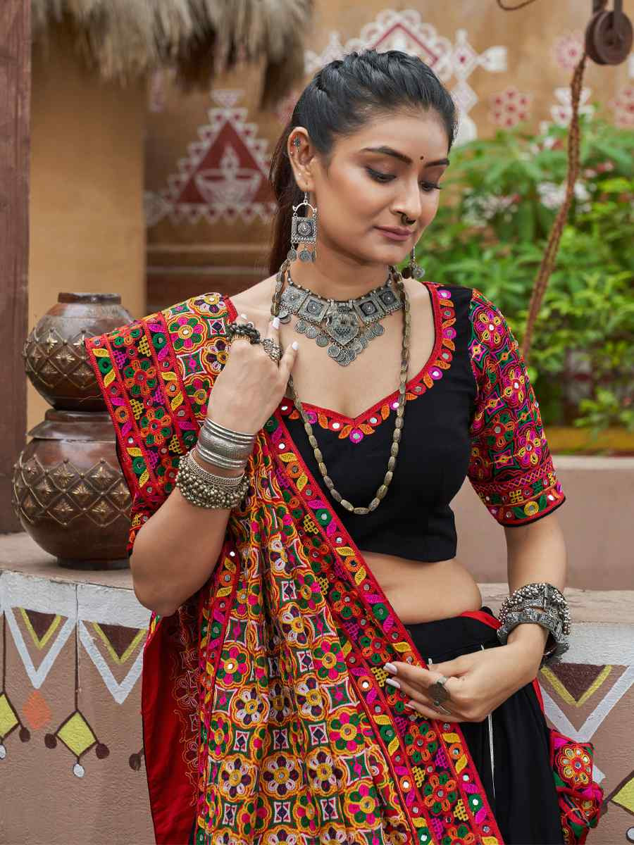 Black Viscose Rayon Embroidered Festival Wedding Traditional Lehenga Choli