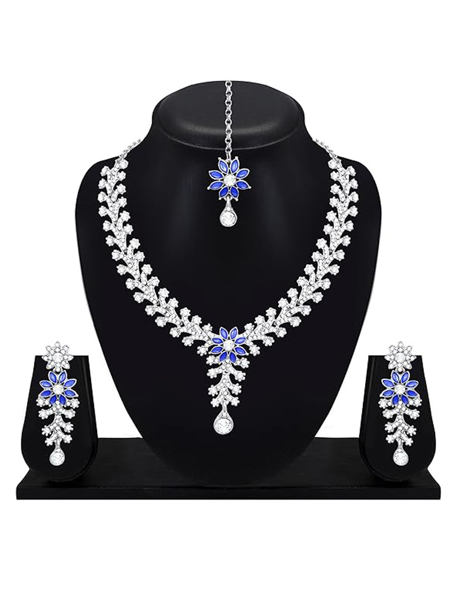 Blue Alloy Festival Wear Kundan Necklace