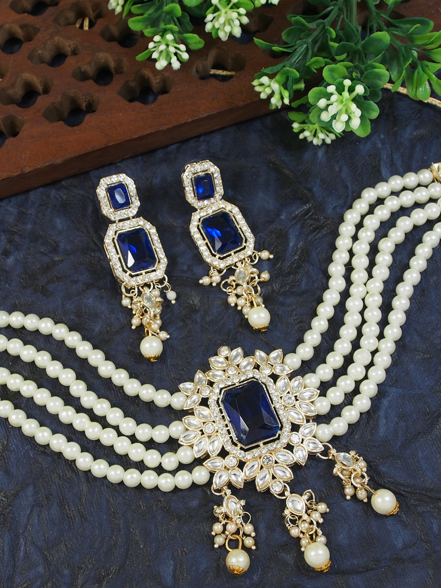 Blue Alloy Festival Wear Kundan Necklace