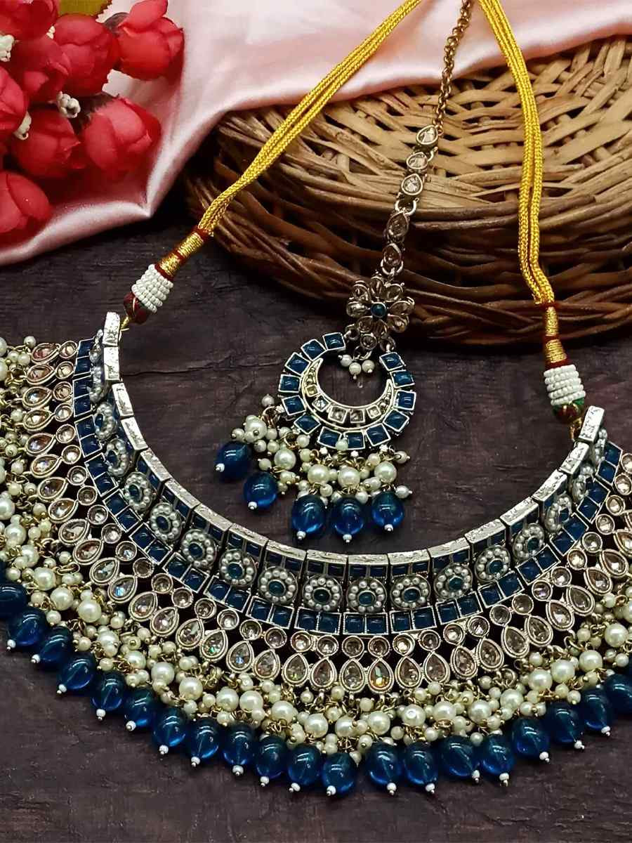 Blue Alloy Festival Wear Kundan Necklace