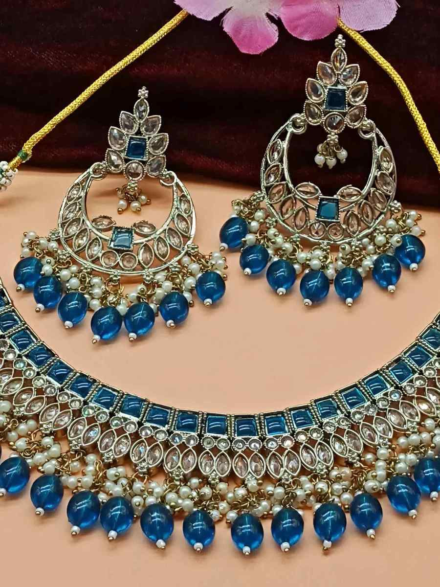 Blue Alloy Festival Wear Kundan Necklace