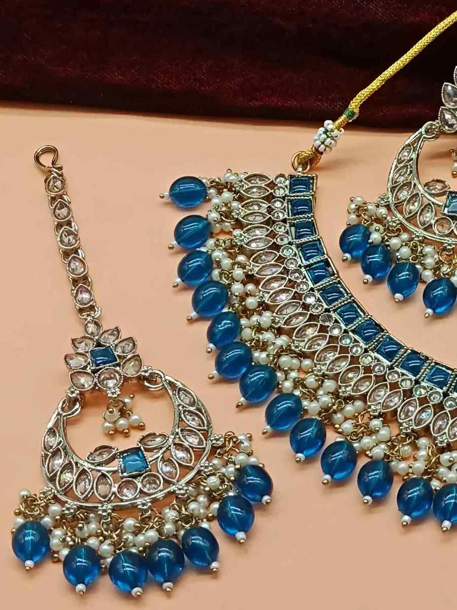 Blue Alloy Festival Wear Kundan Necklace