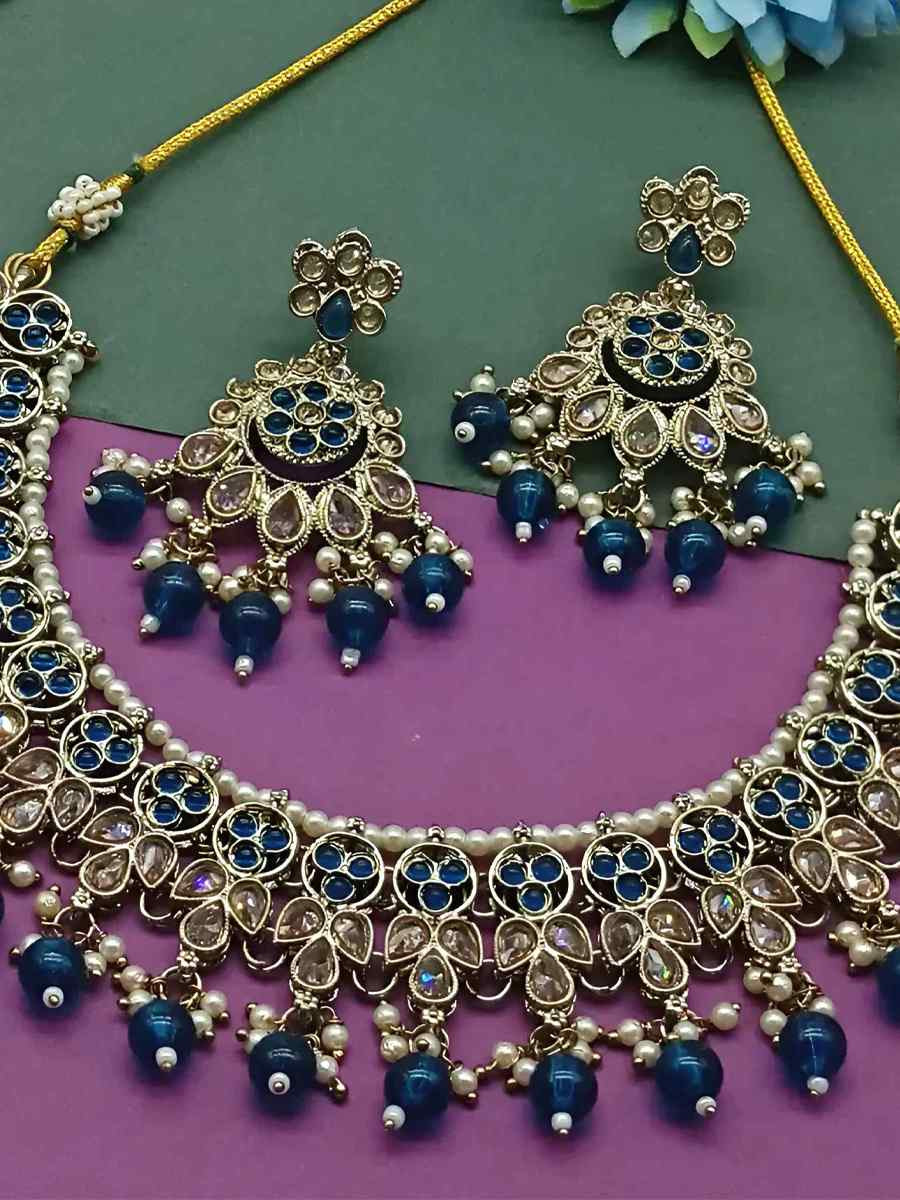 Blue Alloy Festival Wear Kundan Necklace