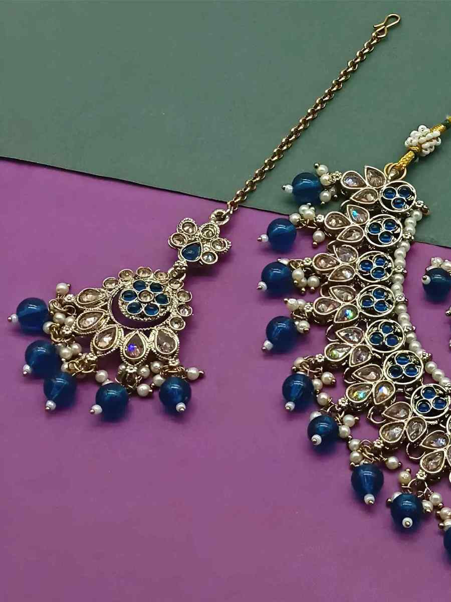 Blue Alloy Festival Wear Kundan Necklace