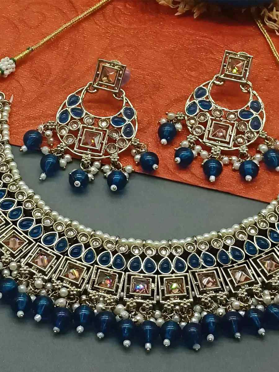 Blue Alloy Festival Wear Kundan Necklace