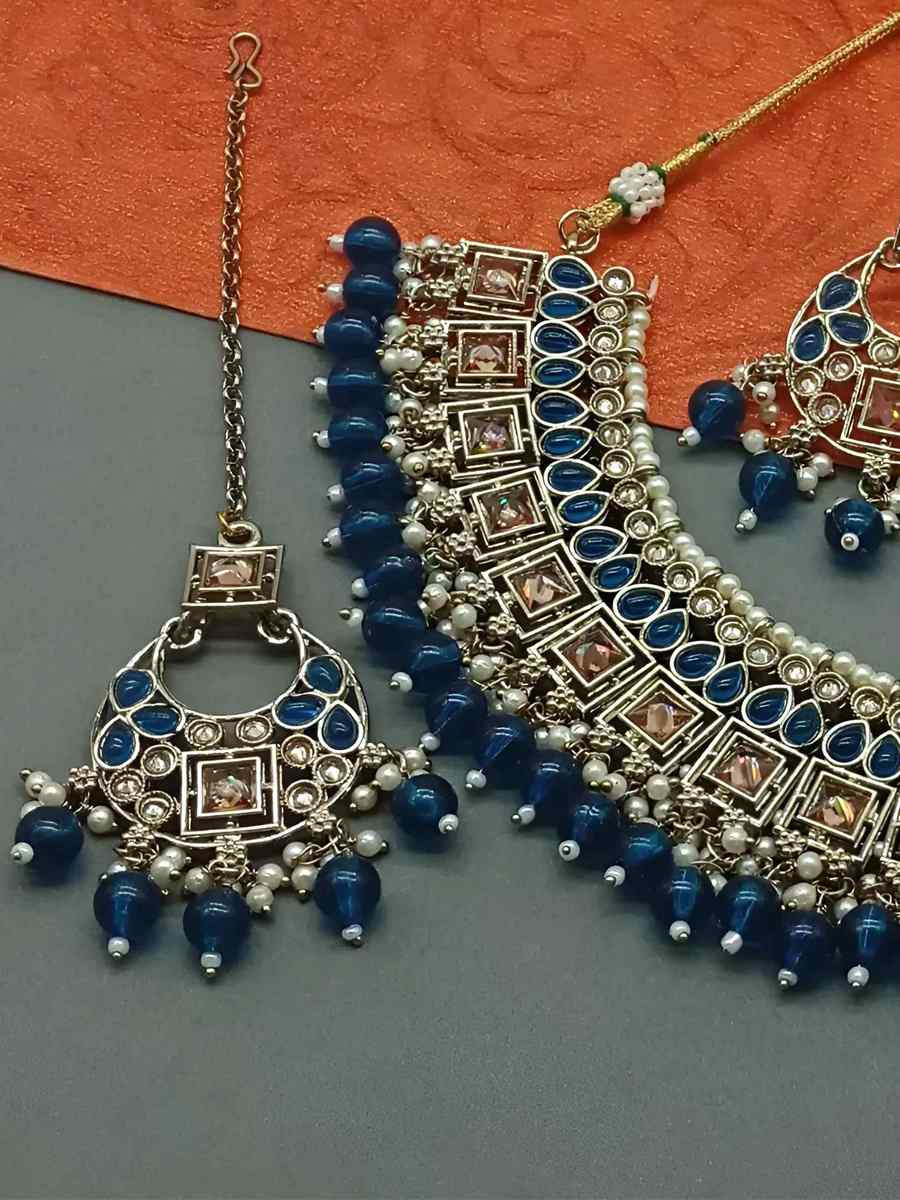 Blue Alloy Festival Wear Kundan Necklace