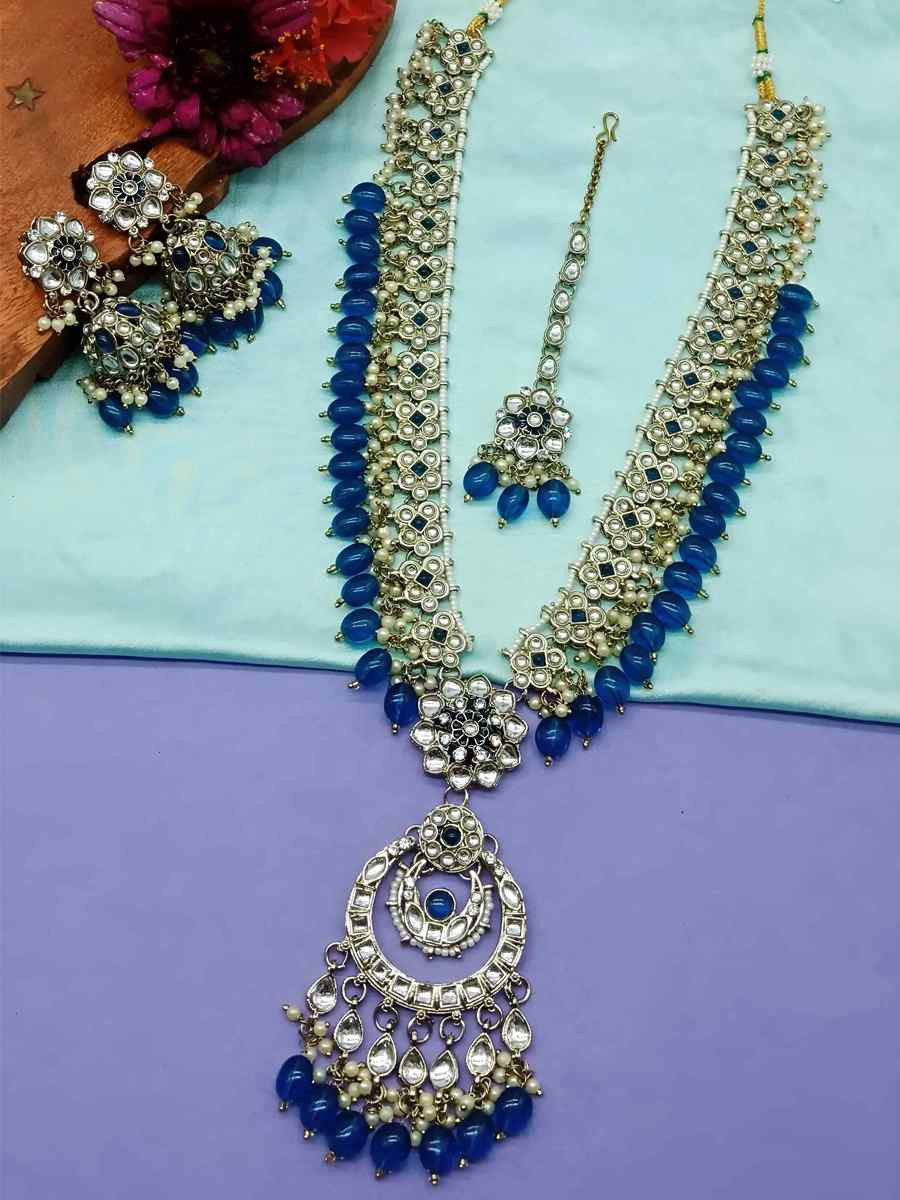 Blue Alloy Festival Wear Kundan Necklace