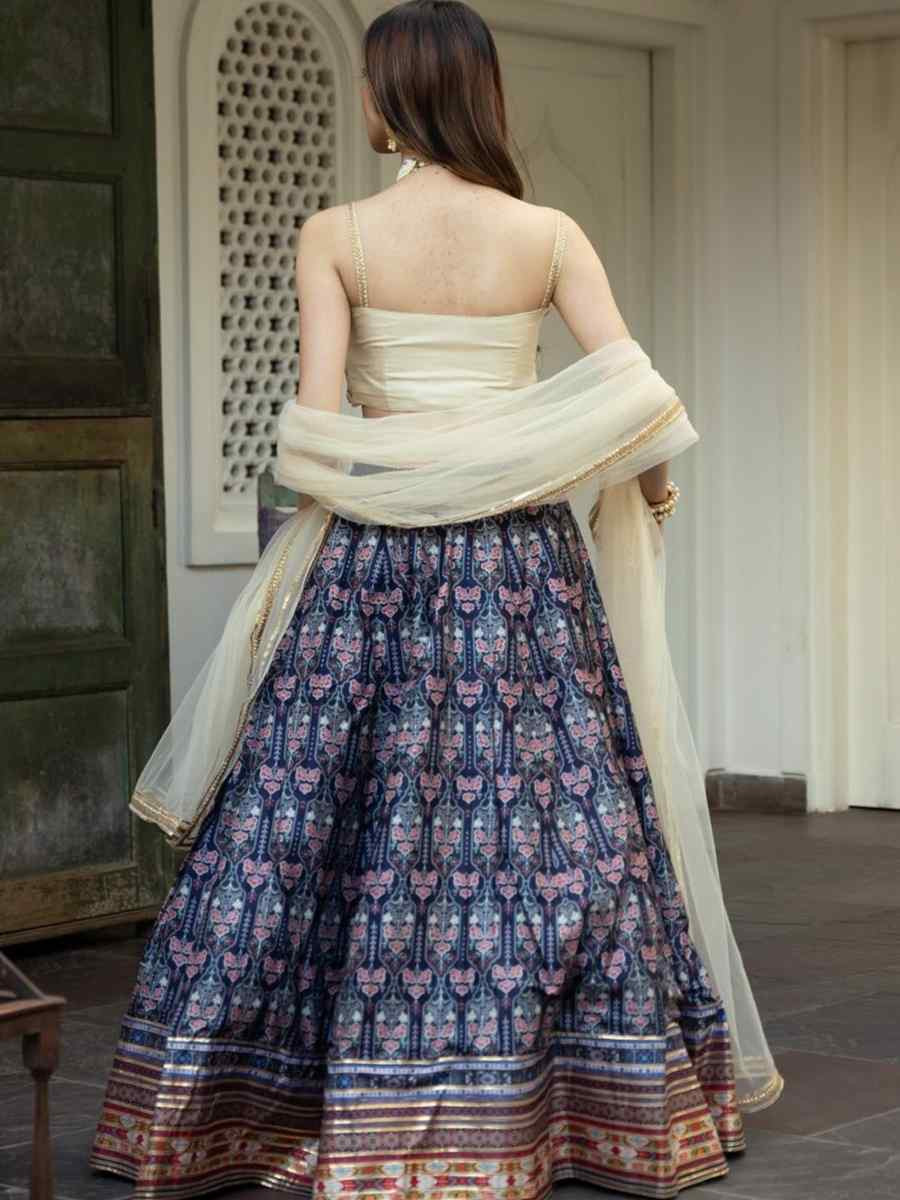 Blue Art Silk Embroidered Bridesmaid Wedding Heavy Border Lehenga Choli