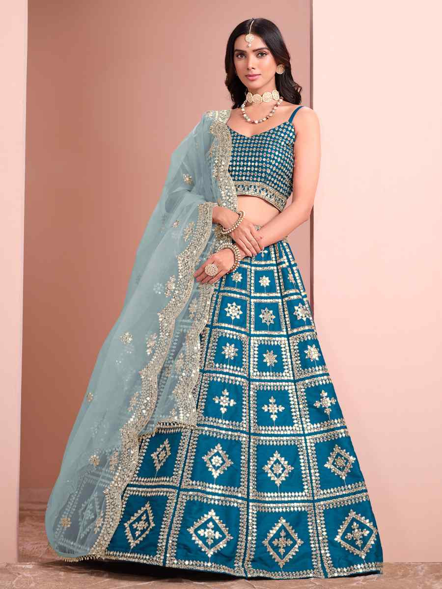 Blue Art Silk Embroidered Wedding Festival Heavy Border Lehenga Choli