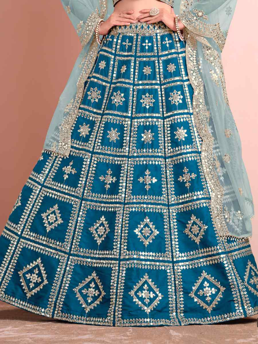 Blue Art Silk Embroidered Wedding Festival Heavy Border Lehenga Choli