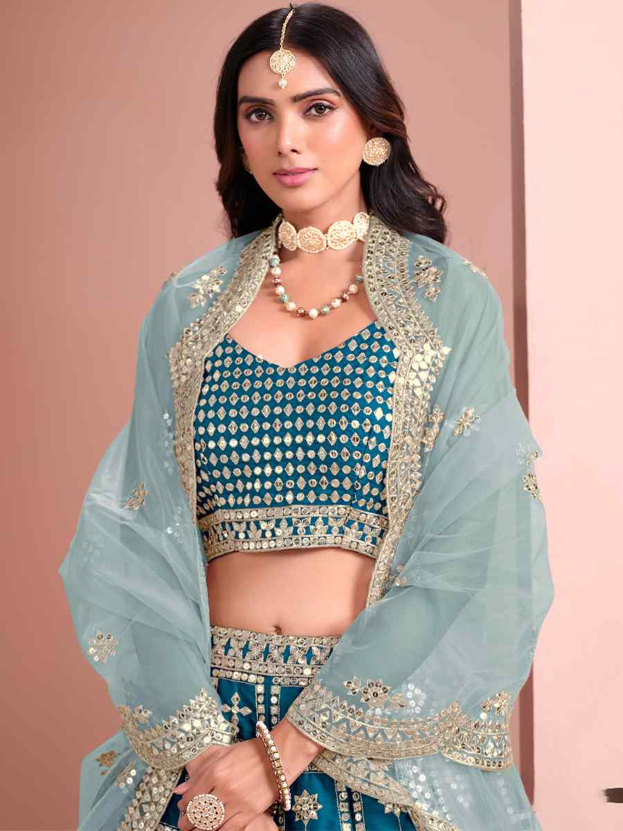 Blue Art Silk Embroidered Wedding Festival Heavy Border Lehenga Choli