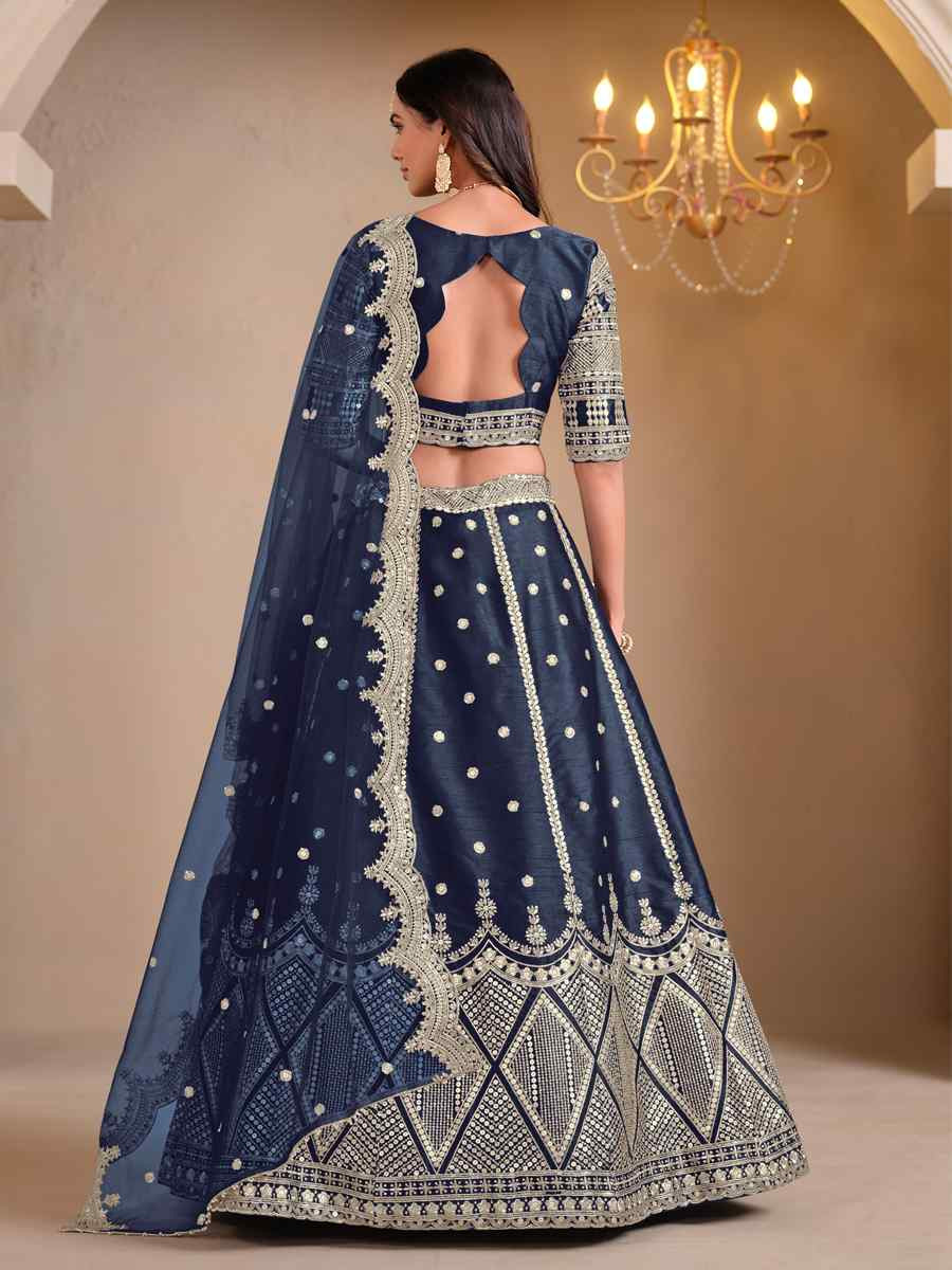 Blue Art Silk Embroidered Wedding Festival Heavy Border Lehenga Choli