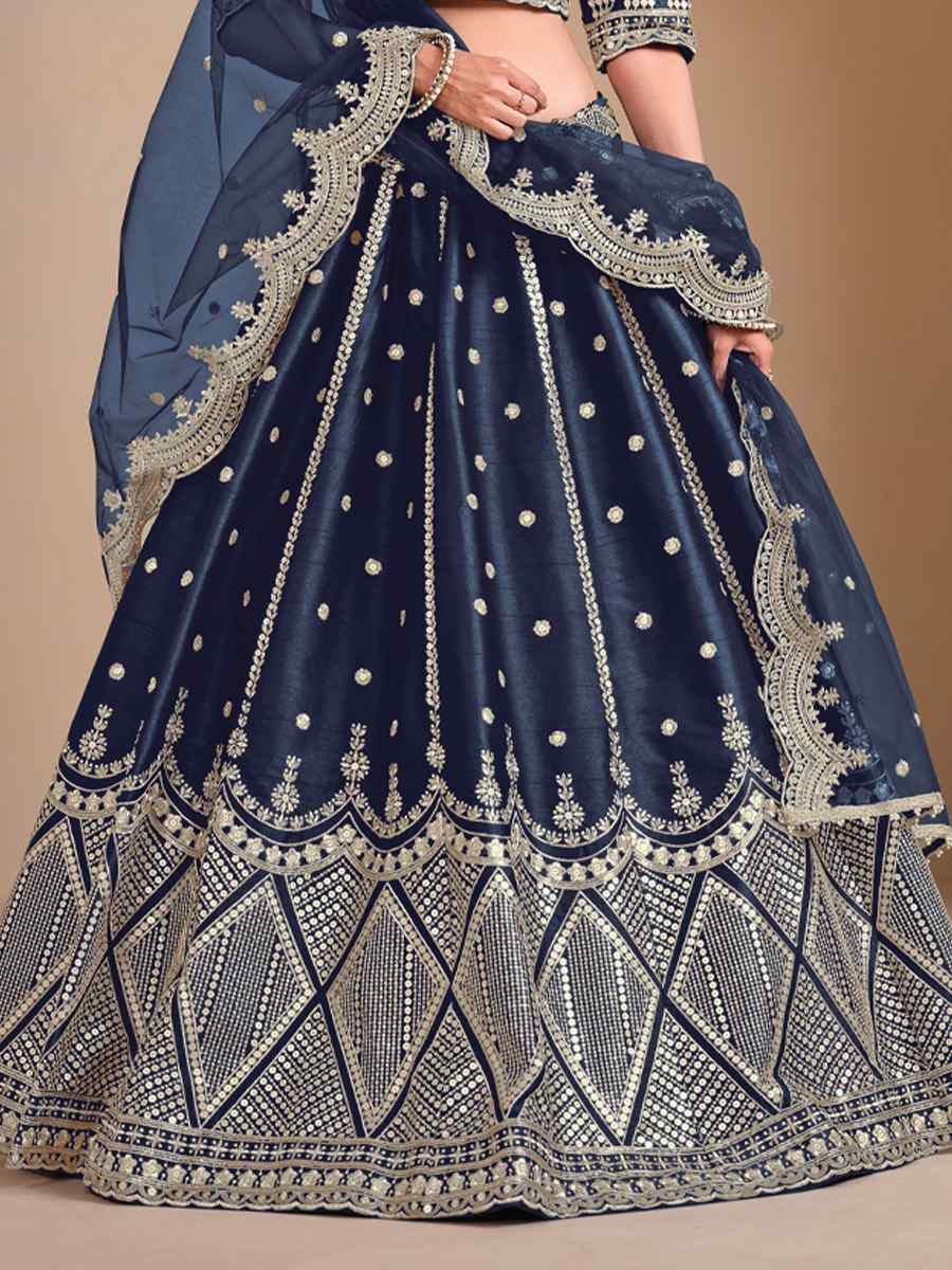 Blue Art Silk Embroidered Wedding Festival Heavy Border Lehenga Choli