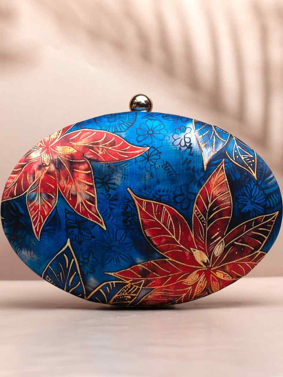 Blue Art Silk Festival Wear Printed Clutches