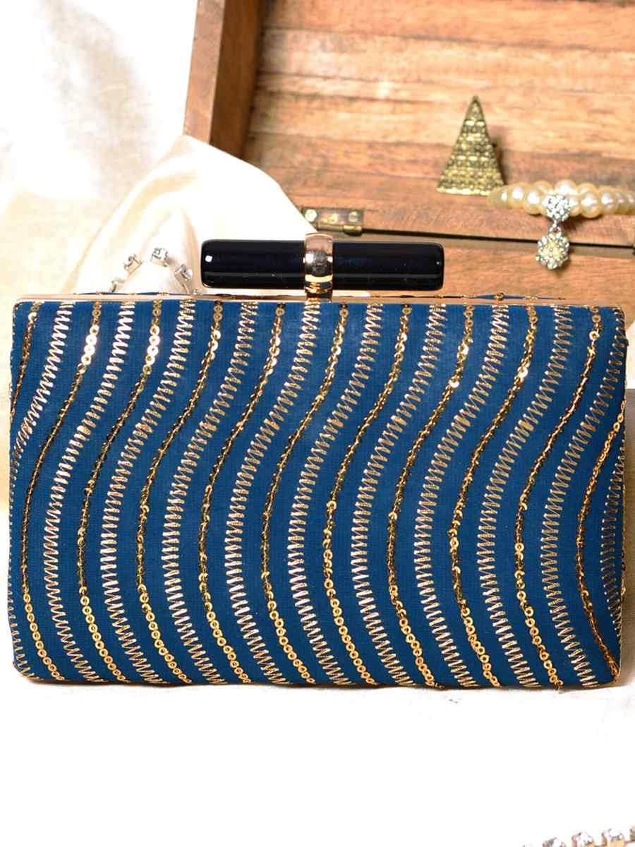 Blue Art Silk Party Wear Embroidered Clutches