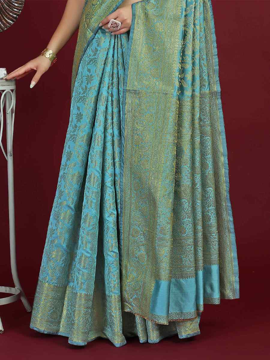 Blue Banarasi Silk Handwoven Party Festival Heavy Border Saree