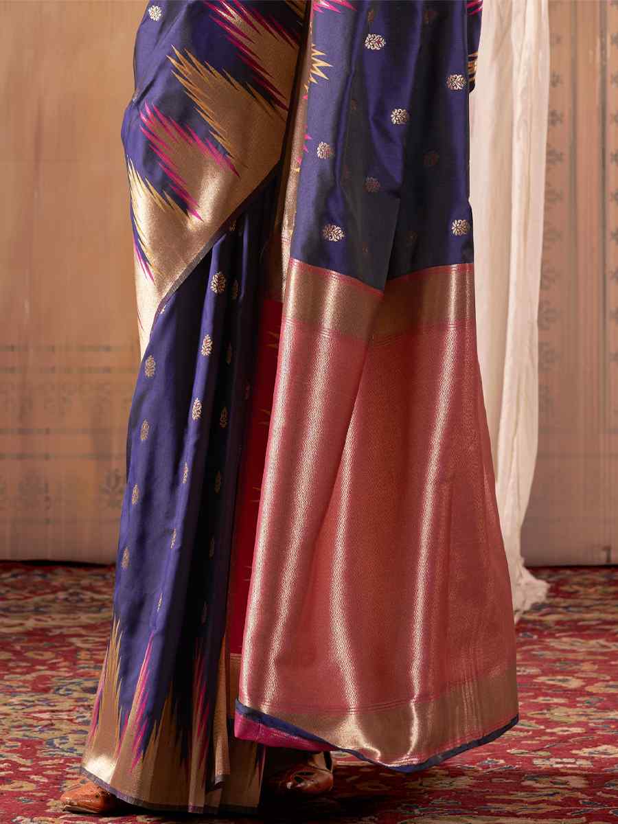 Blue Banarasi Silk Handwoven Wedding Festival Heavy Border Saree