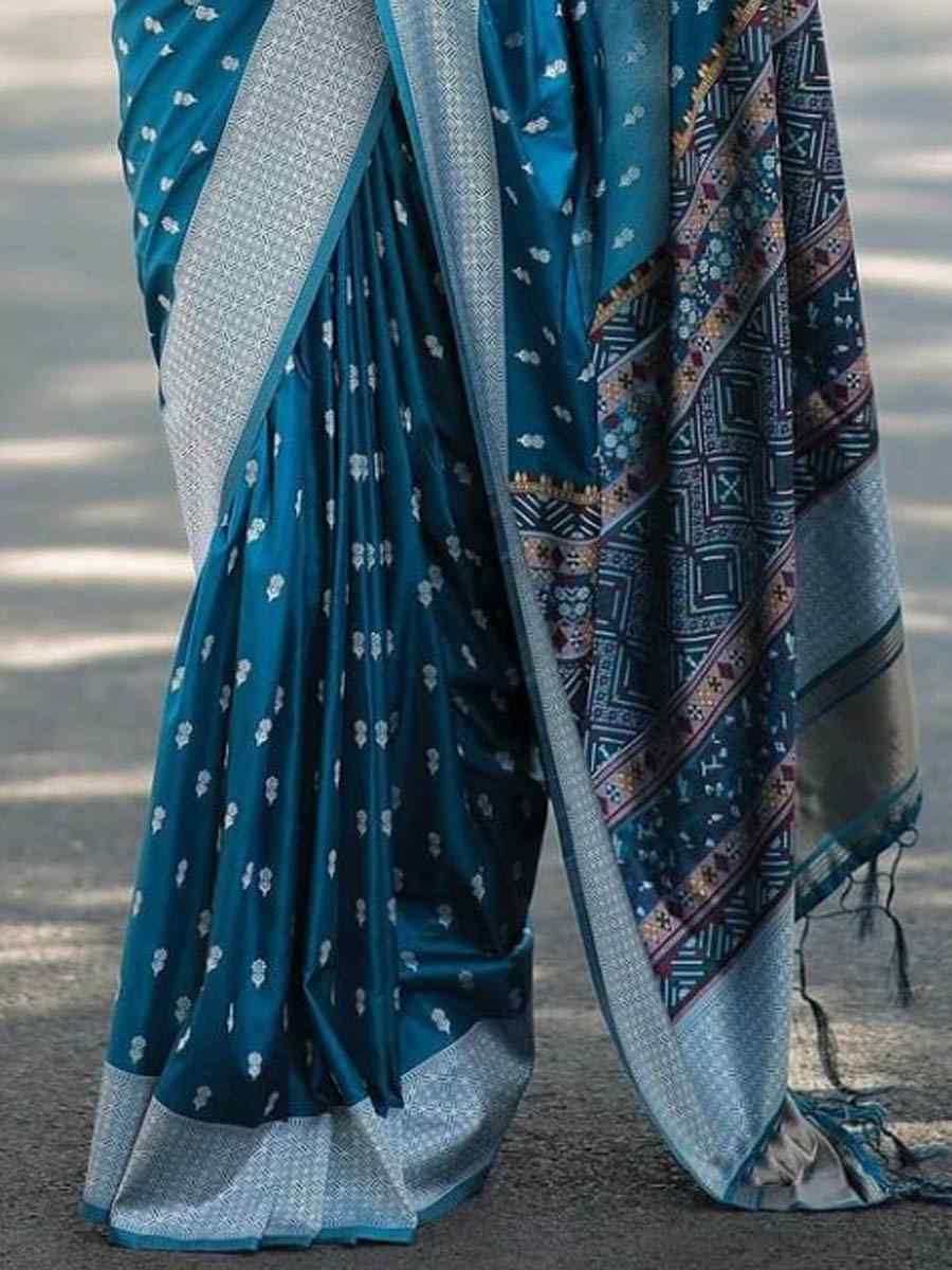 Blue Banarasi Soft Silk Handwoven Festival Casual Heavy Border Saree