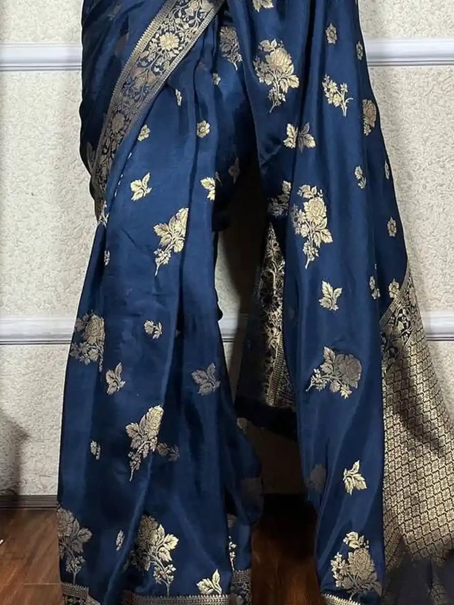 Blue Banarasi Soft Silk Handwoven Festival Wedding Heavy Border Saree