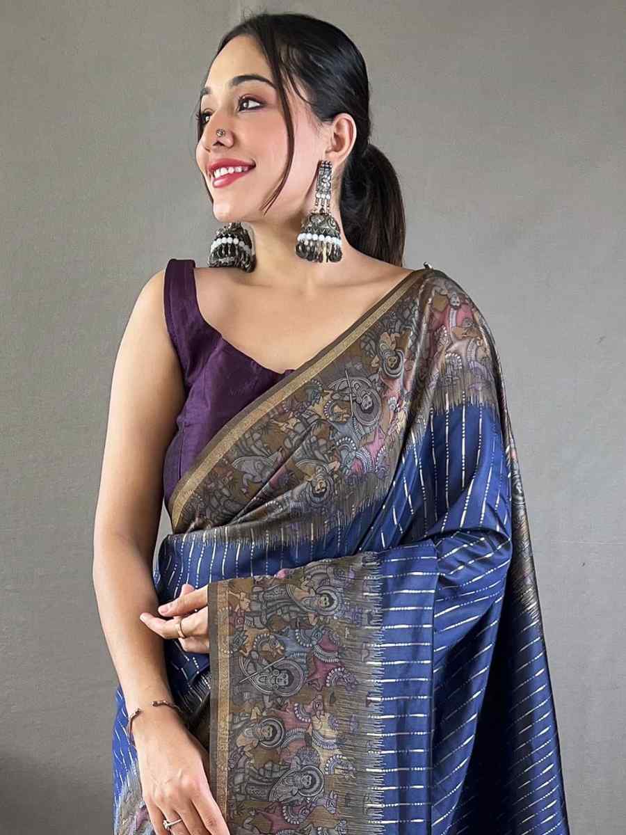 Blue Chanderi Silk Handwoven Festival Wedding Heavy Border Saree