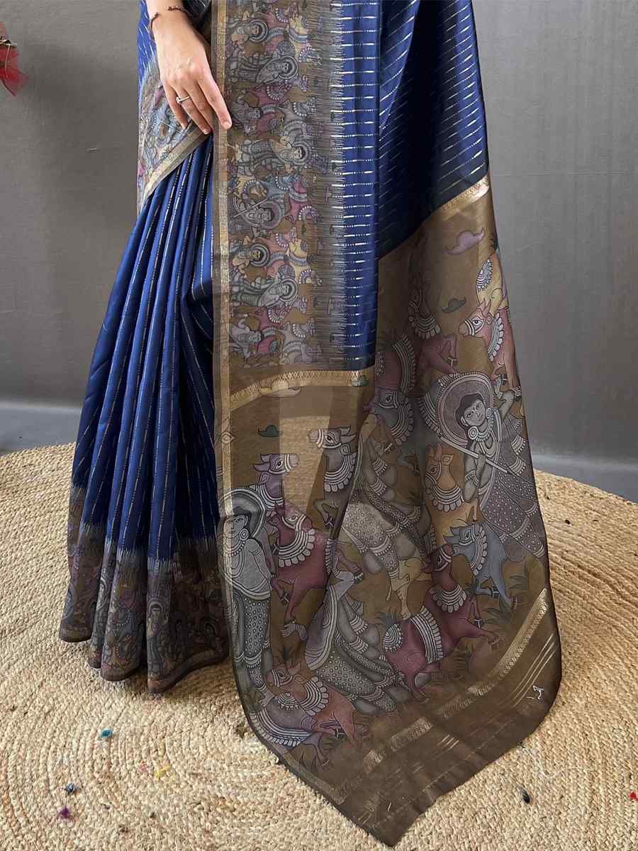 Blue Chanderi Silk Handwoven Festival Wedding Heavy Border Saree