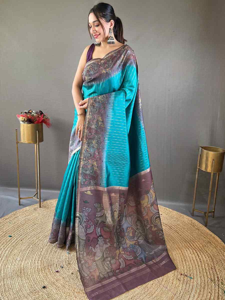 Blue Chanderi Silk Handwoven Festival Wedding Heavy Border Saree