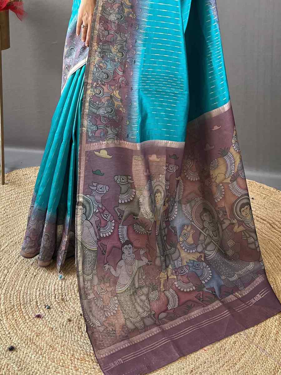 Blue Chanderi Silk Handwoven Festival Wedding Heavy Border Saree