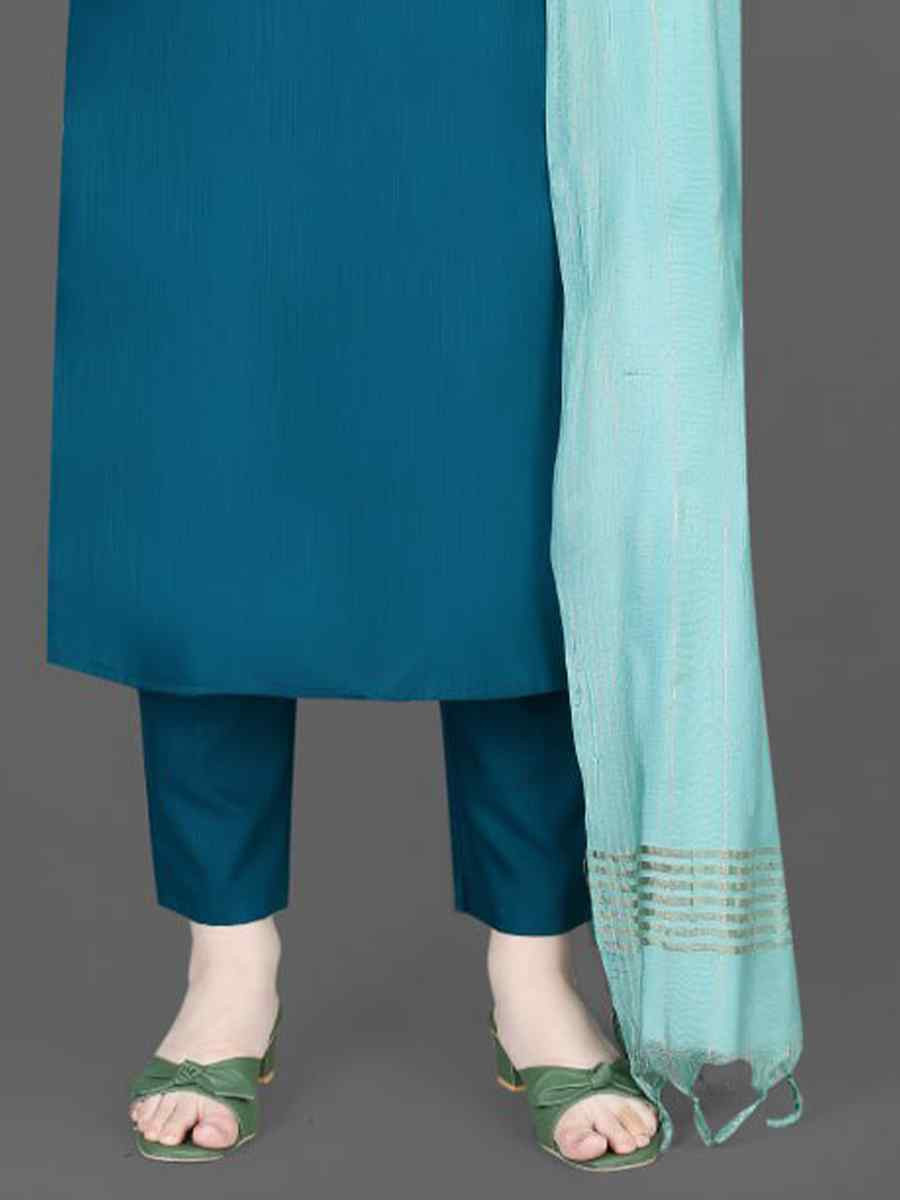 Blue Cotton Blend Embroidered Festival Wedding Pant Salwar Kameez