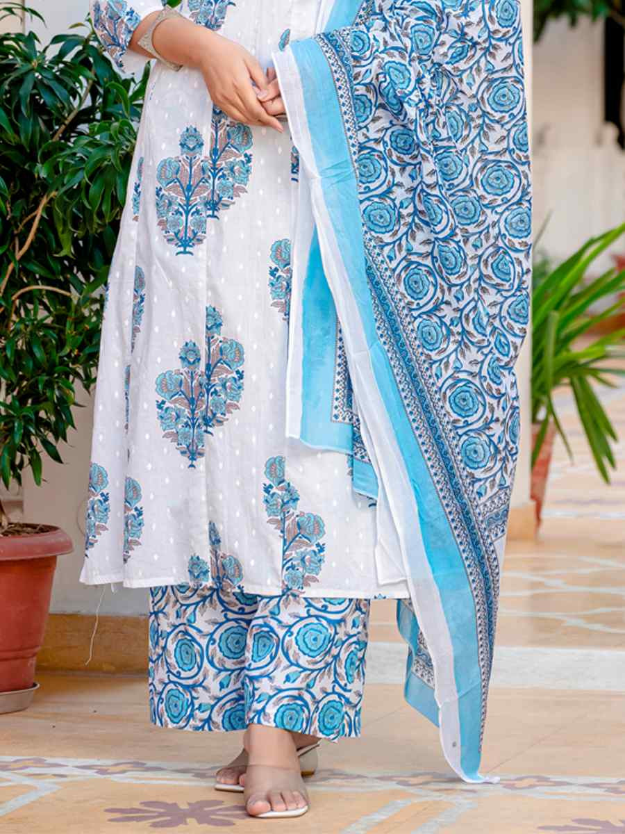 Blue Cotton Embroidered Festival Casual Pant Salwar Kameez