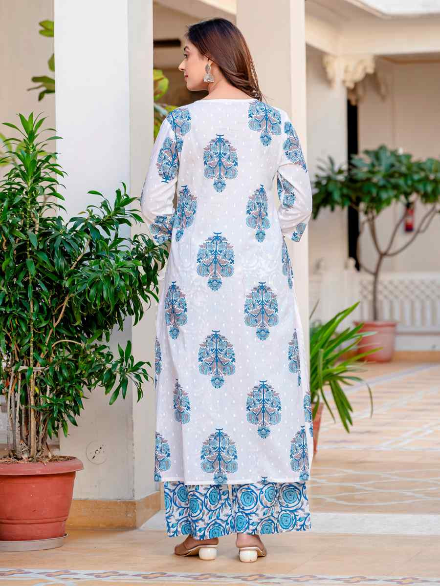 Blue Cotton Embroidered Festival Casual Pant Salwar Kameez