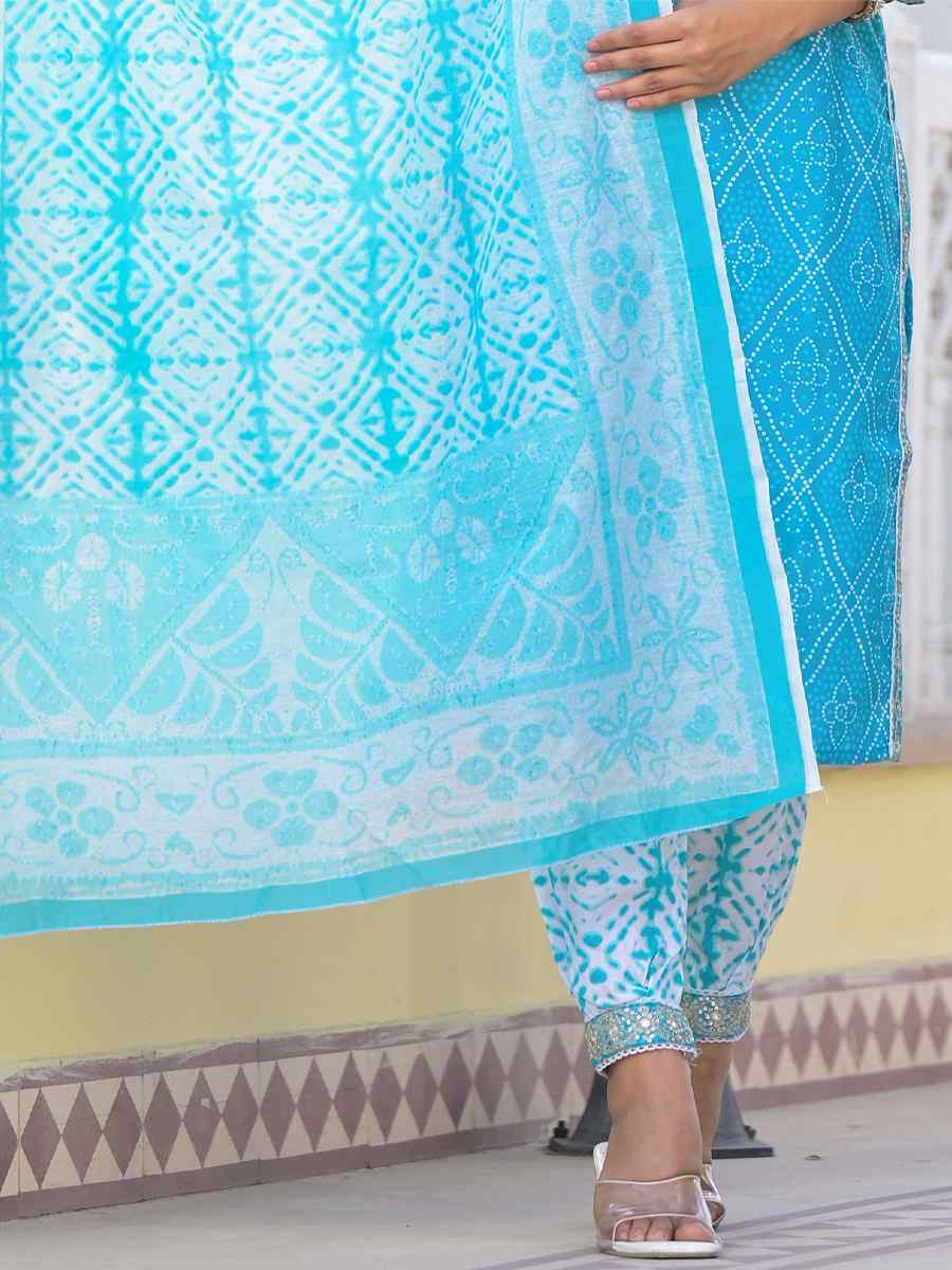 Blue Cotton Embroidered Festival Casual Ready Pant Salwar Kameez