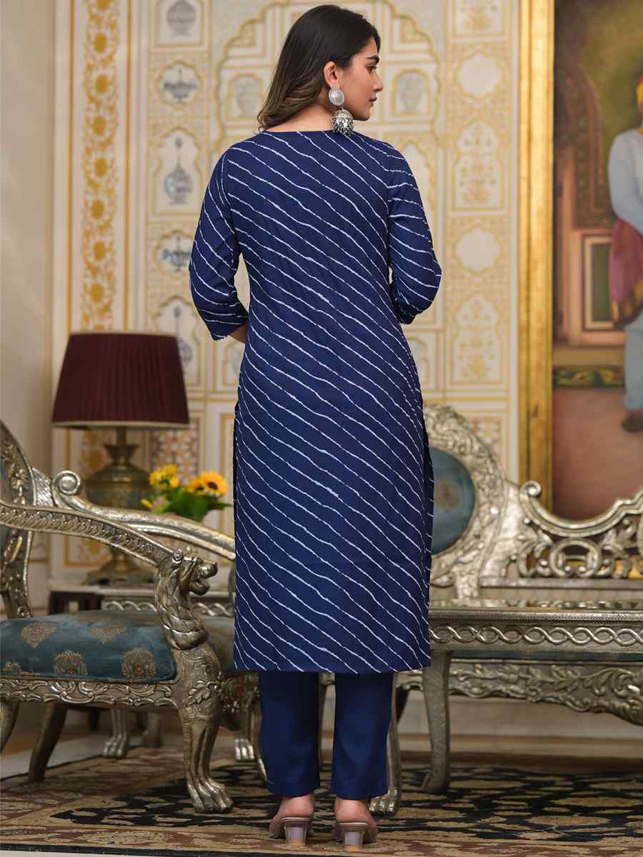 Blue Cotton Embroidered Festival Casual Ready Pant Salwar Kameez