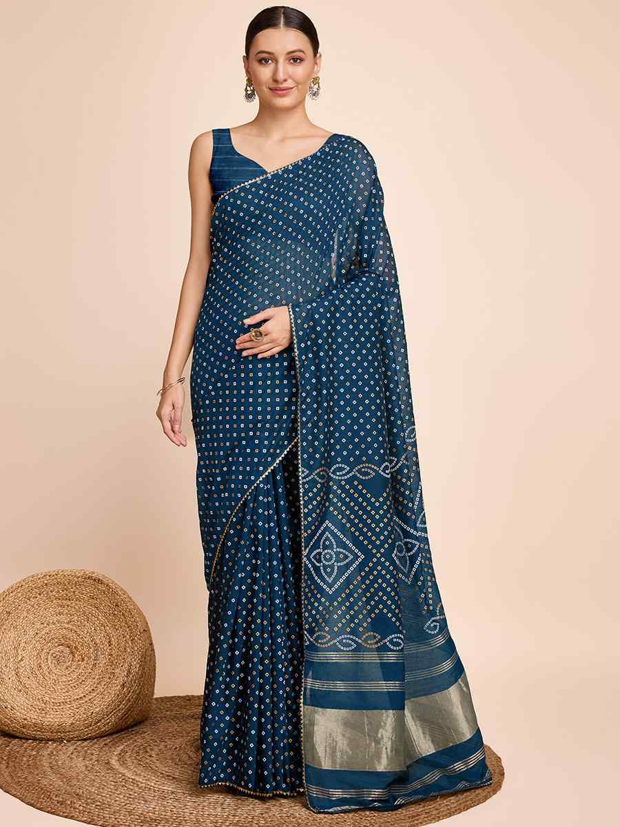 Blue Cotton Silk Handwoven Festival Casual Classic Style Saree