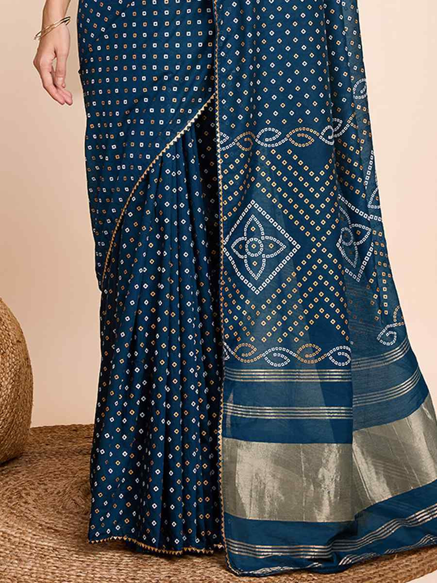 Blue Cotton Silk Handwoven Festival Casual Classic Style Saree