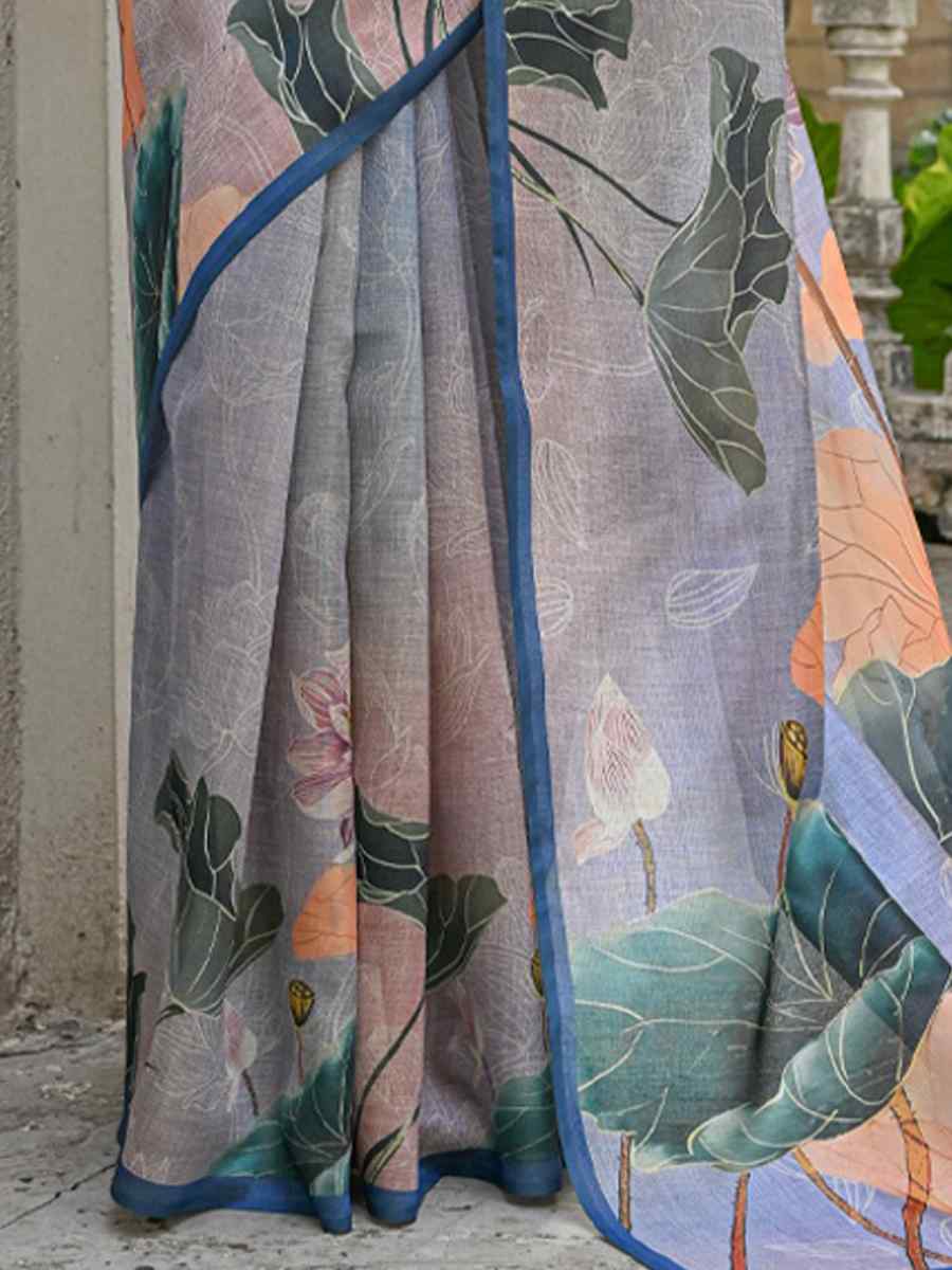 Blue Cotton Silk Printed Festival Casual Contemporary Saree