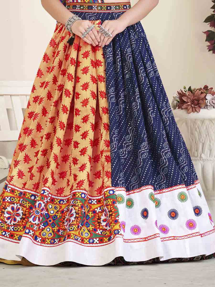 Blue Cotton Silk Printed Festival Mehendi Circular Lehenga Choli