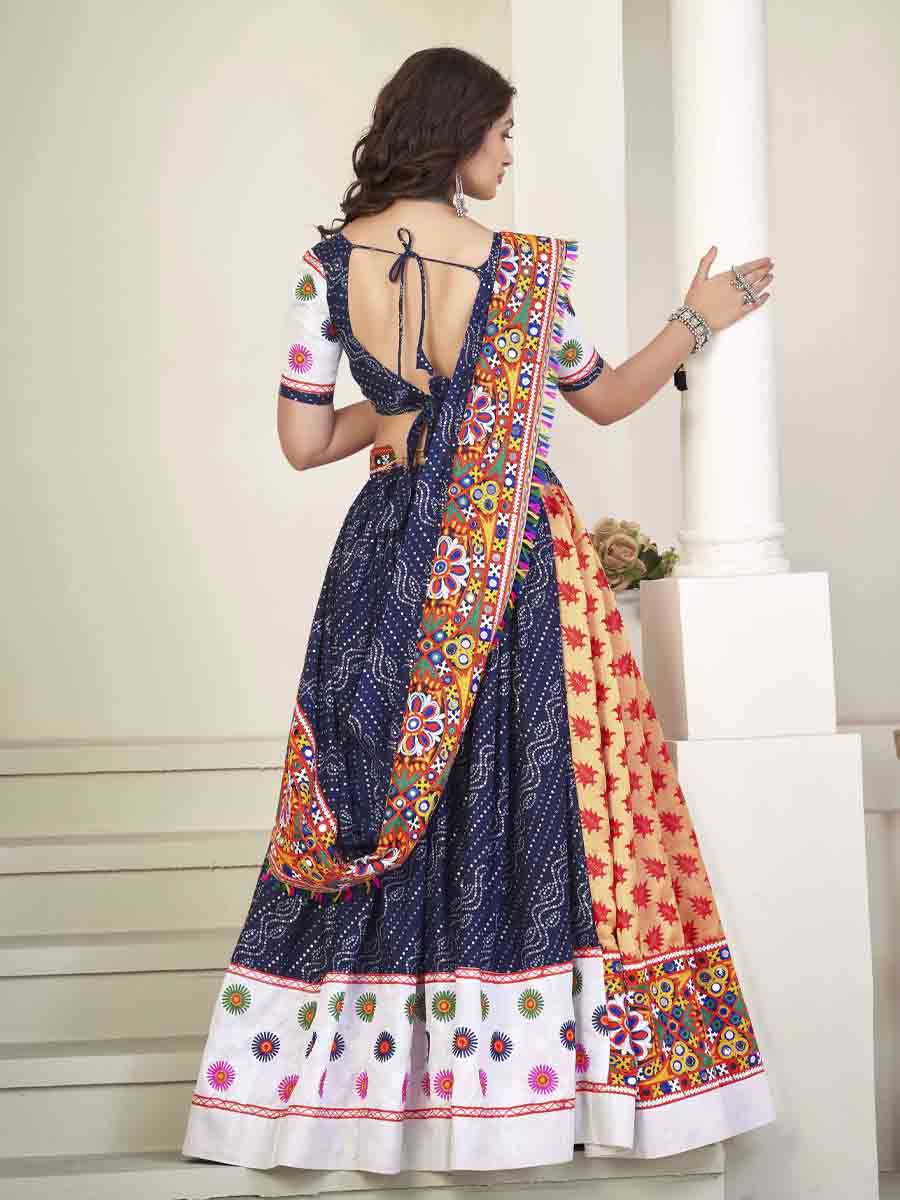 Blue Cotton Silk Printed Festival Mehendi Circular Lehenga Choli