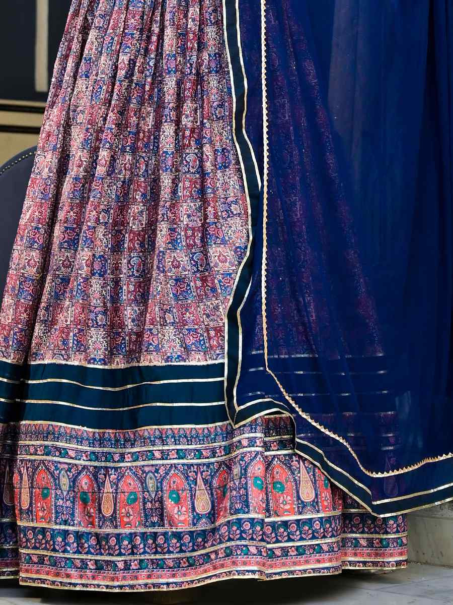 Blue Dola Silk Embroidered Festival Casual Gown