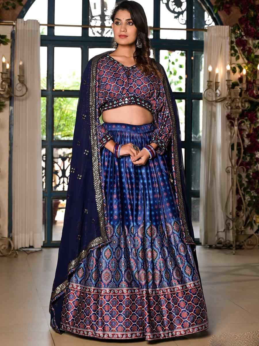 Blue Dull Satin Embroidered Festival Mehendi Traditional Lehenga Choli