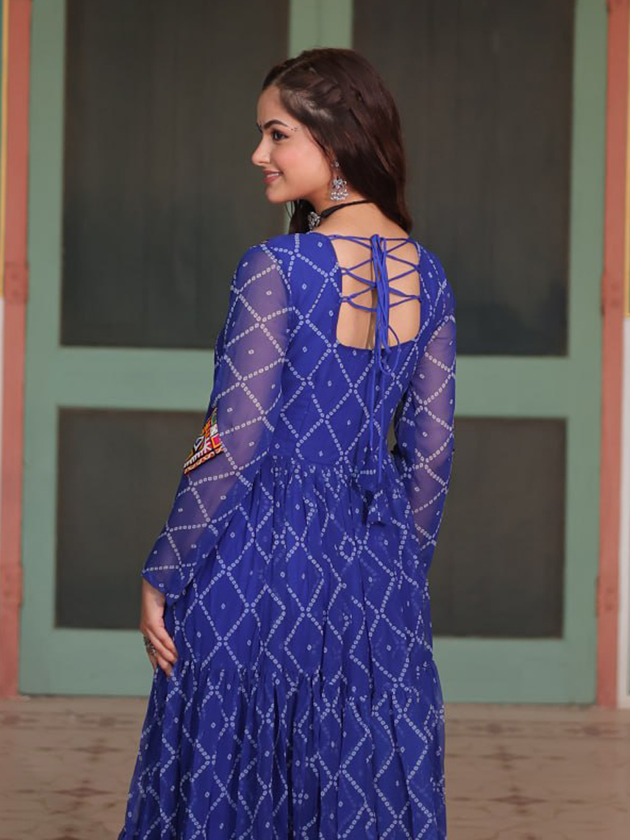 Blue Faux Georgette Printed Festival Casual Gown