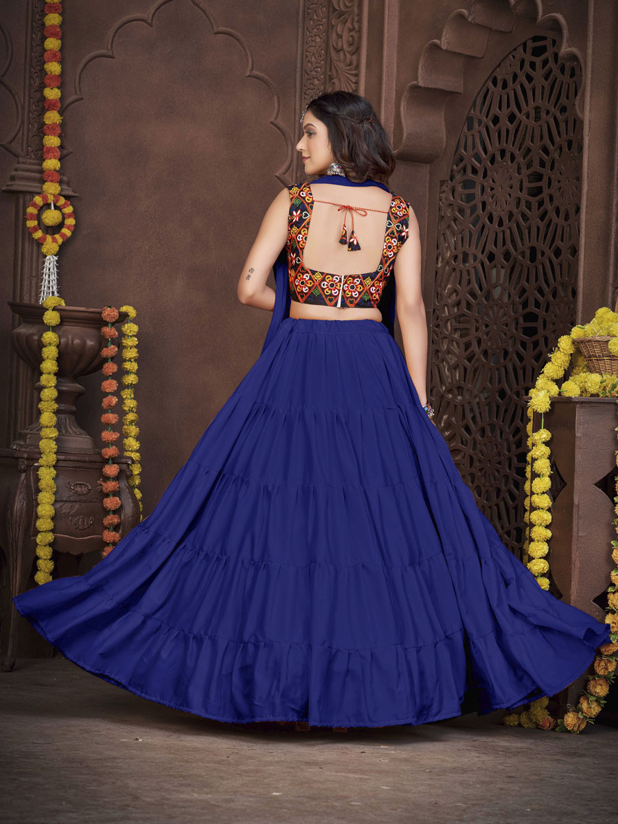 Blue French Crepe Printed Festival Mehendi Circular Lehenga Choli