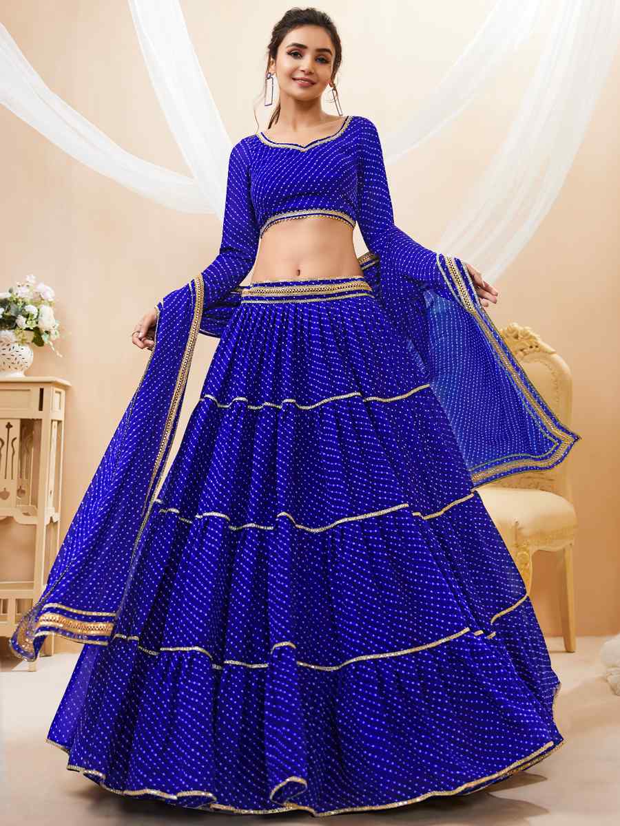 Blue Georgette Embroidered Bridesmaid Wedding Heavy Border Lehenga Choli