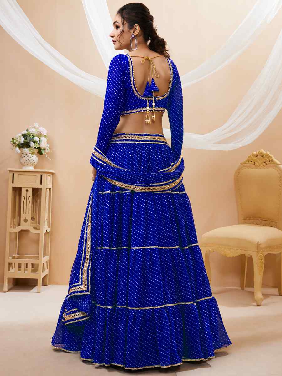 Blue Georgette Embroidered Bridesmaid Wedding Heavy Border Lehenga Choli