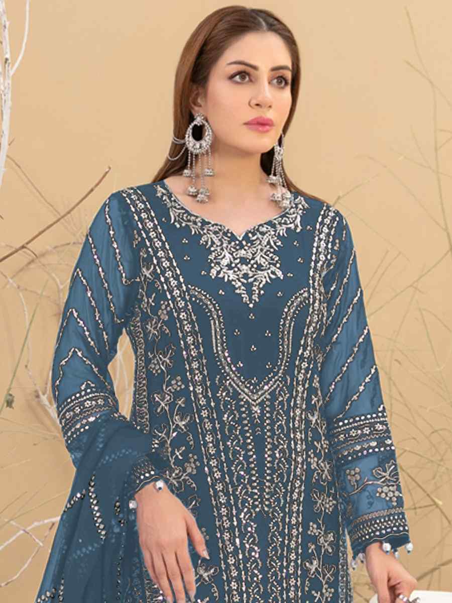 Blue Georgette Embroidered Festival Casual Pant Salwar Kameez