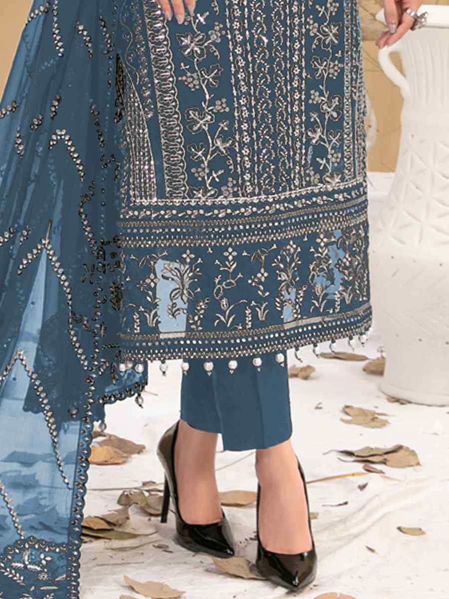 Blue Georgette Embroidered Festival Casual Pant Salwar Kameez