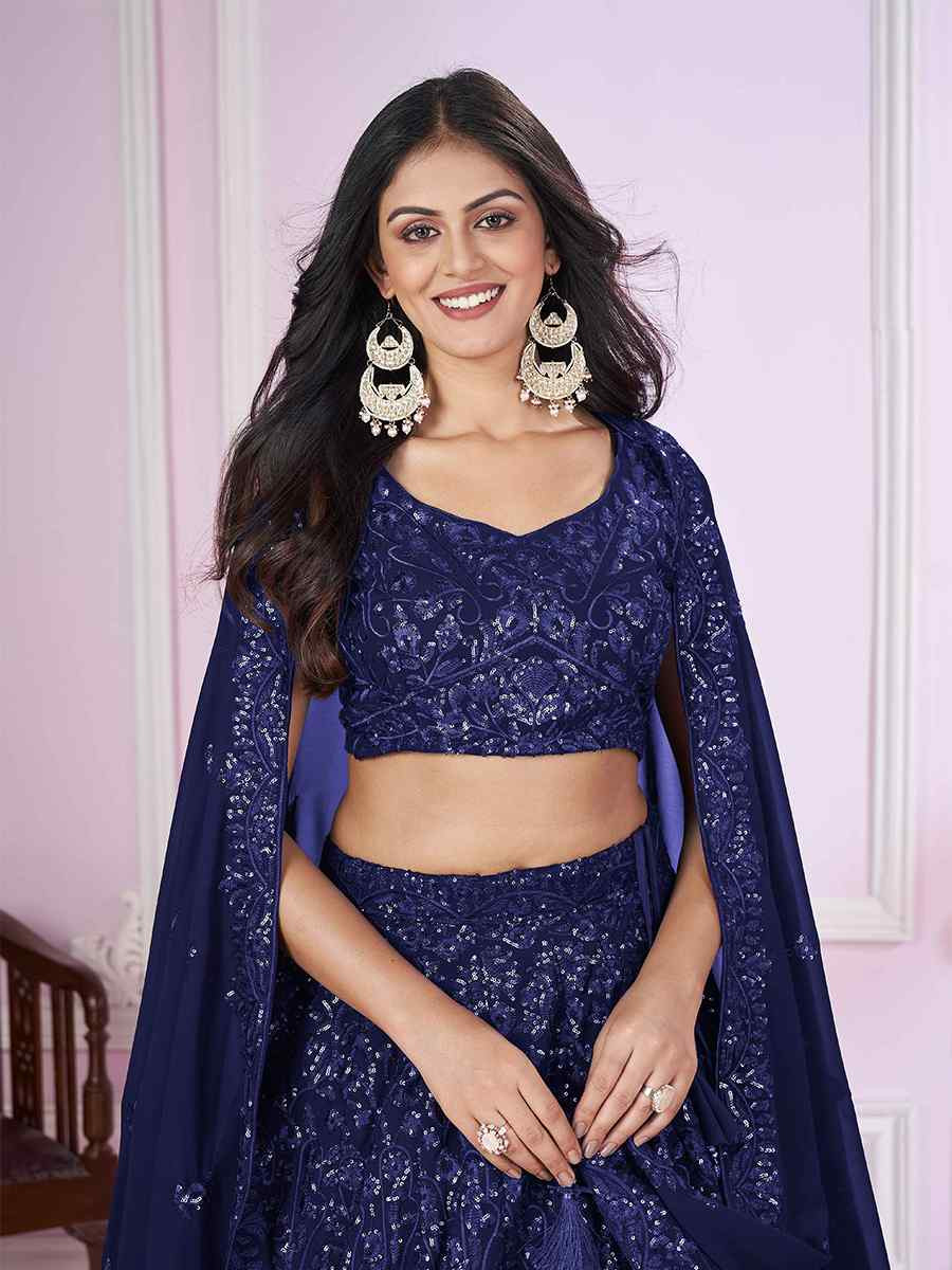 Blue Georgette Embroidered Festival Wedding Heavy Border Lehenga Choli