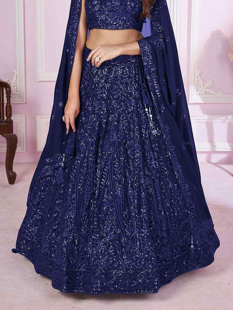 Blue Georgette Embroidered Festival Wedding Heavy Border Lehenga Choli