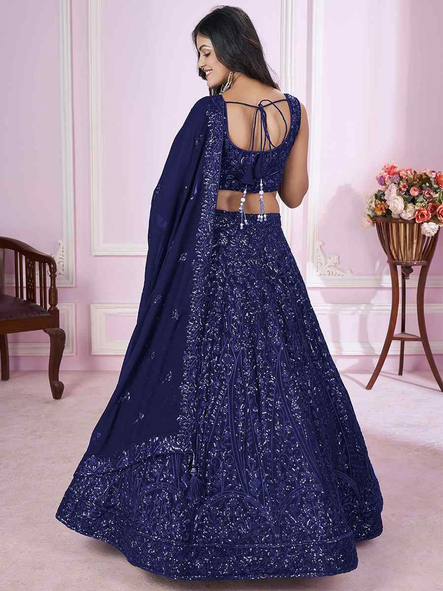 Blue Georgette Embroidered Festival Wedding Heavy Border Lehenga Choli