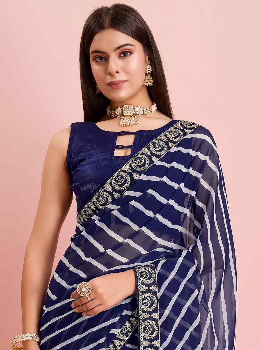 Blue Georgette Embroidered Party Reception Heavy Border Saree