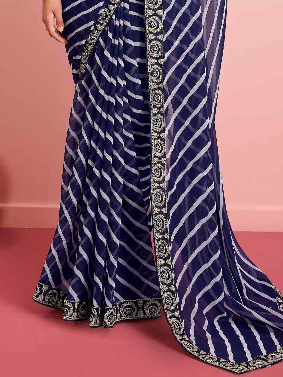 Blue Georgette Embroidered Party Reception Heavy Border Saree